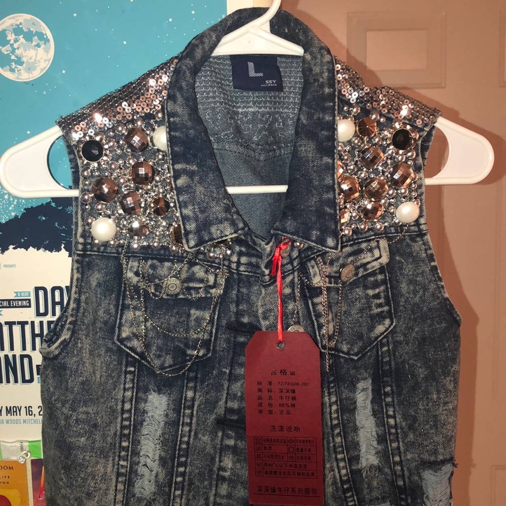Jeweled denim vest